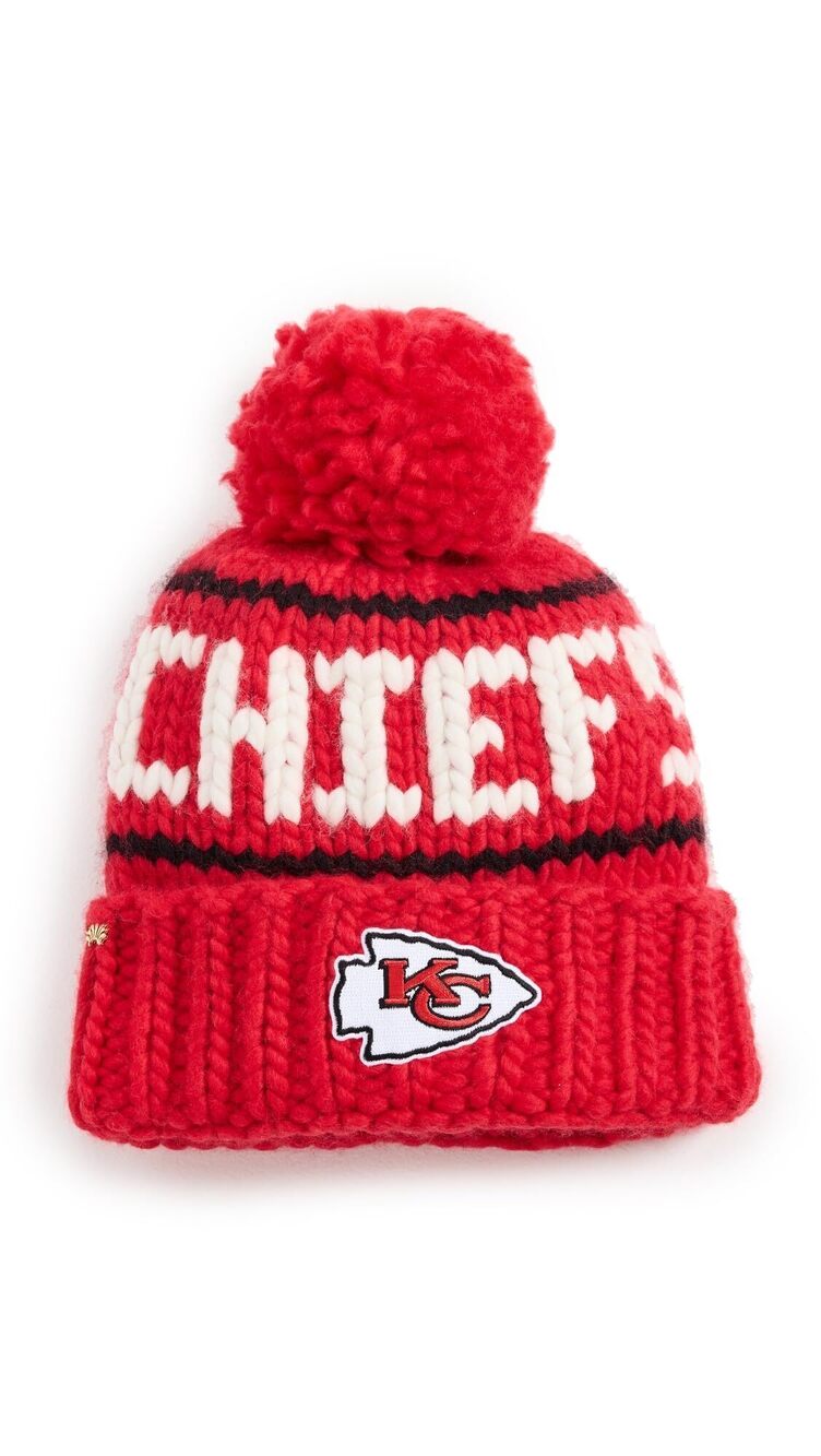 6478 Red Chiefs Beanie with Yarn Pom Pom, Red, One Size